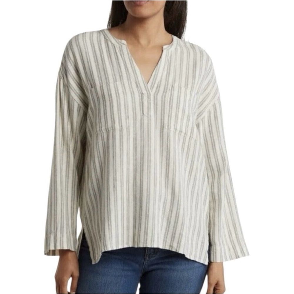 Madewell Striped Linen Blend Lakeline Popover Blouse Women’s Size Medium